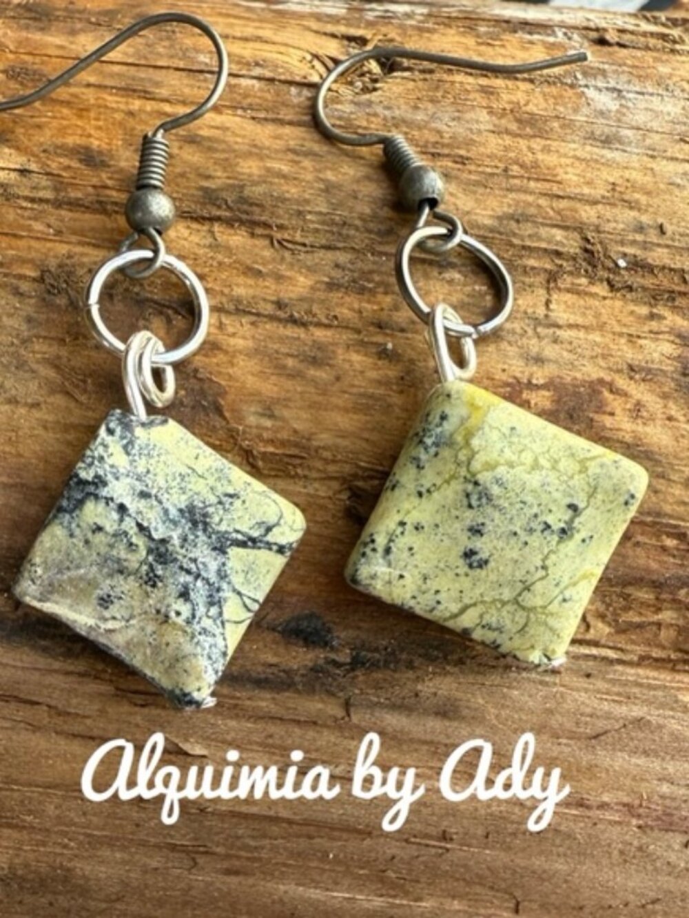 Yellow and Green Jasper Square Drop Earrings